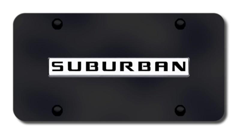 Gm suburban name chrome on black license plate made in usa genuine