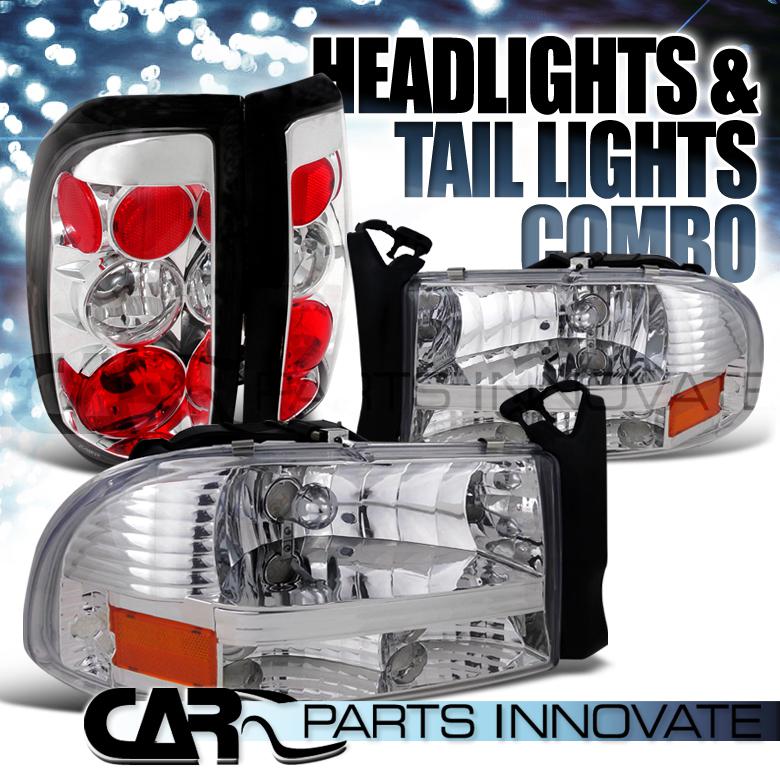 1997-2004 dodge dakota clear crystal headlights+chrome altezza tail lamp