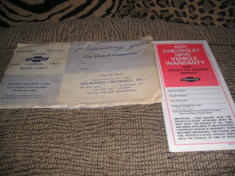 1971 original 1st edition chevrolet/corvette protection plan/manual