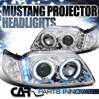 Ford 99-04 mustang gt v8 led halo projector headlights lamp chrome