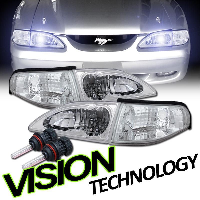 10000k bi-xenon hid 94-98 mustang chrome head lights+signal/parking corner lamps