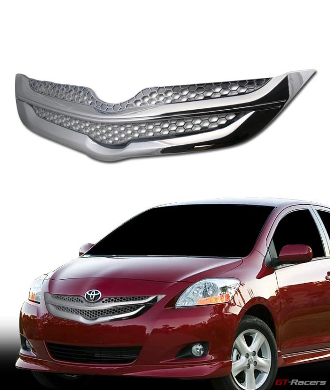 Chrome honeycomb mesh front hood bumper grill grille abs 2007-2009 yaris 4d/4dr