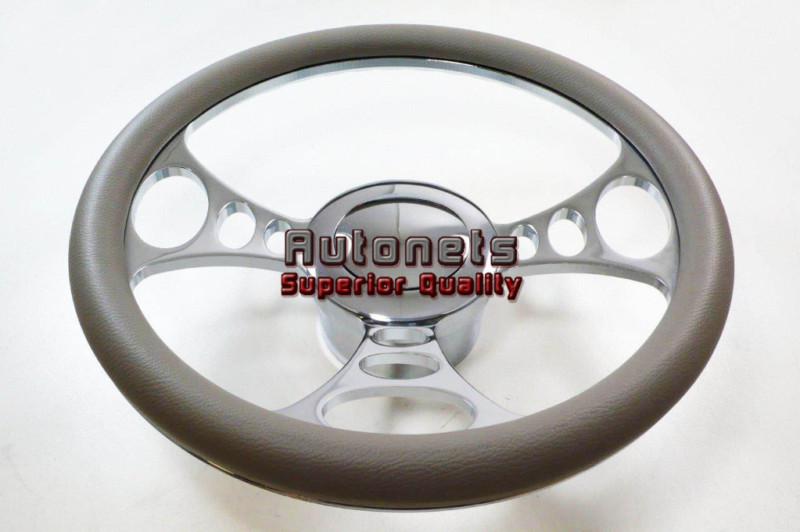 Gray leather orbitor chevy gm chrome aluminum steering wheel horn button adapter