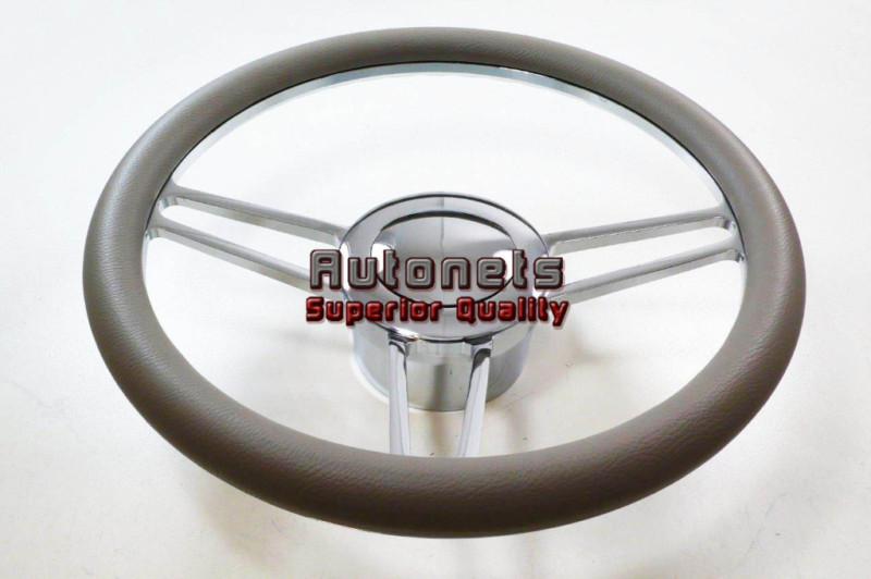 Gray leather vintage chevy gm chrome aluminum steering wheel horn button adapter