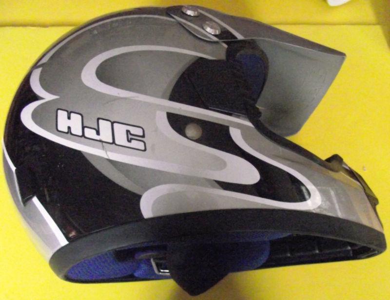 Hjc motorcycle helmet adult large mens silver & white blue inside euc protection