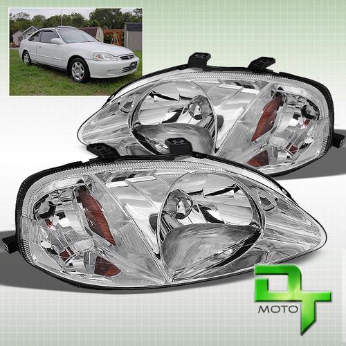 99-00 honda civic 2/3/4dr crystalclear headlights lamps replacement left+right