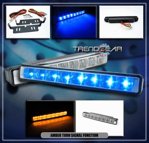 8-led blue drl daytime running head fog light w/turn signal nissan toyota scion