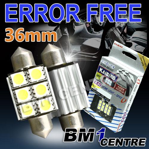 2pcs bmw 3 series e46 36mm festoon 6 led luggage boot white light bulbs canbus