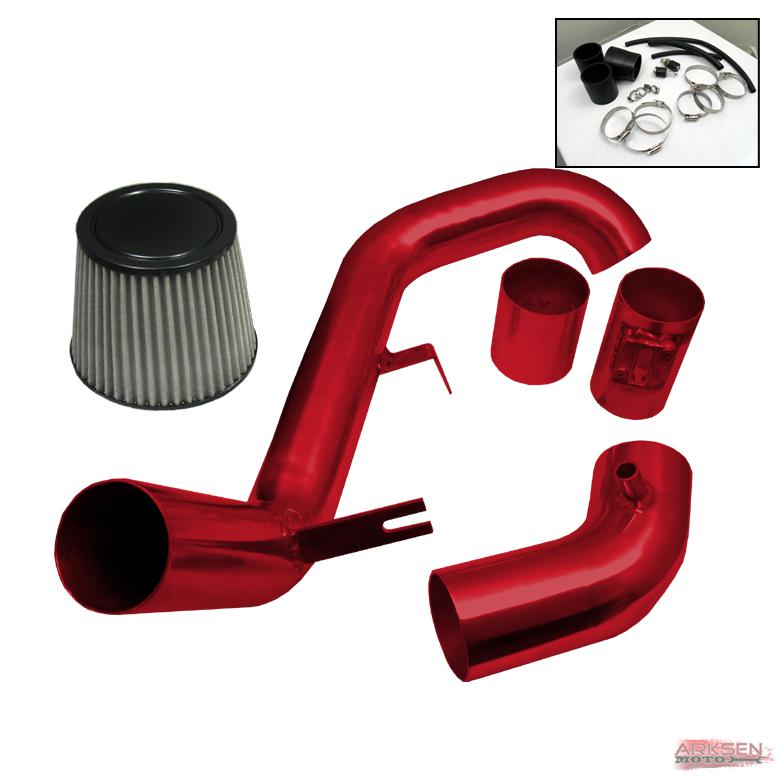 06-08 honda civic 1.8l jdm red cold air intake induction + filter system set