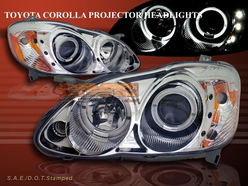 03-08 toyota corolla twin halo led projector headlights chrome