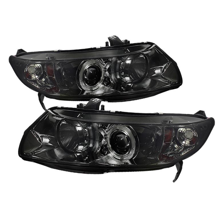 Spyder honda civic 06-08 2dr projector headlights - led halo - smoke - high h1 -