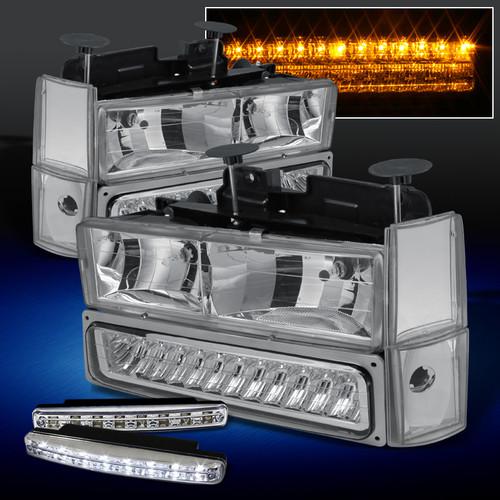 88-93 c/k suburban sierra 92-93 yukon clear headlights+led bumper+corner+drl led