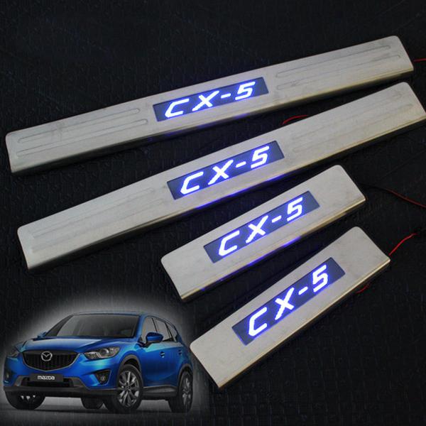 Led stainless steel door sill scuff plate trim interior for 12-13 mazda cx-5 cx5