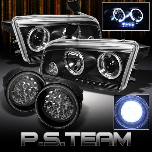 05-10 charger dual halo projector black head lights+full led fog lamps w/switch