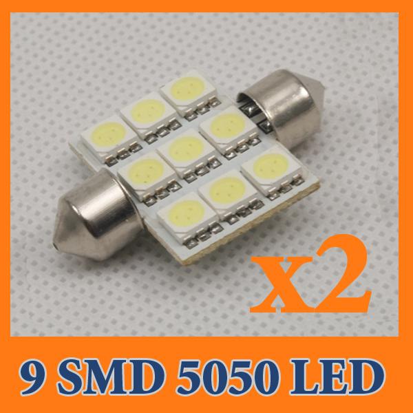 2pcs 36mm 5050 9 smd white led car interior light lamp