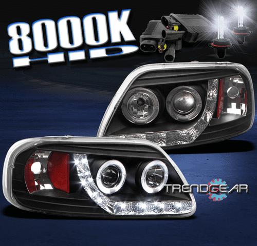 97-03 ford f-150/97-02 expedition halo drl led black projector headlights+8k hid