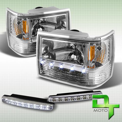 Drl led fog + 93-98 grand cherokee 6in1 chrome crystal headlights+bumper+corner