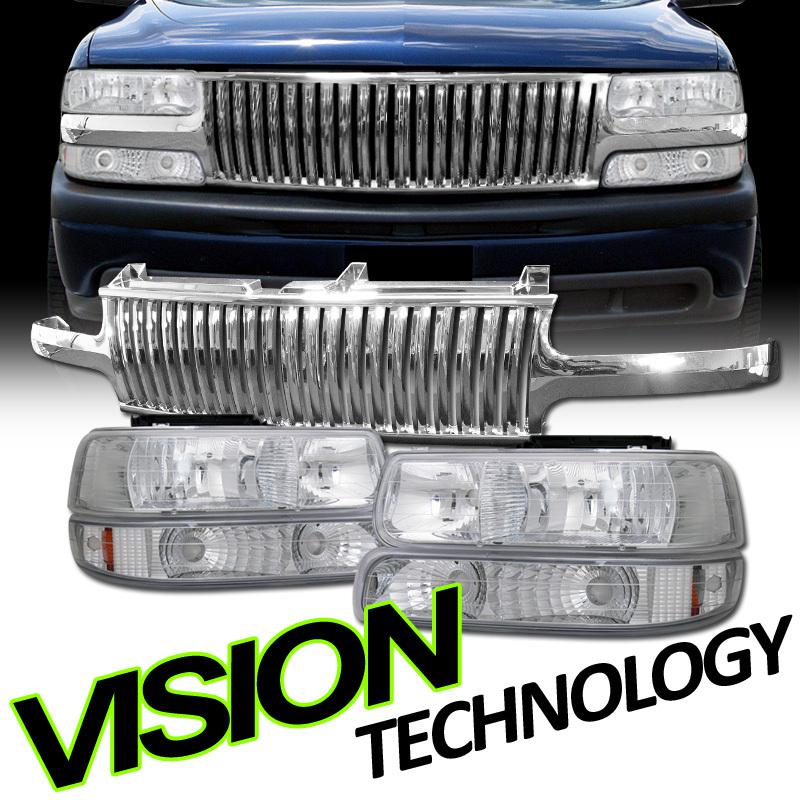 Chevy 99-02 silverado 00-06 tahoe/suburban chrome headlights+bumper lights+grill