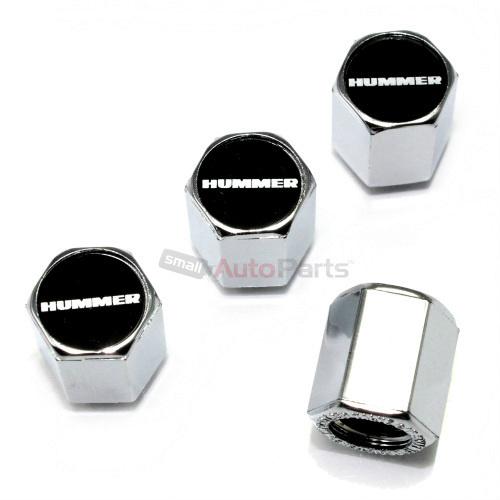 (4) hummer black logo chrome abs tire/wheel pressure air stem valve caps covers