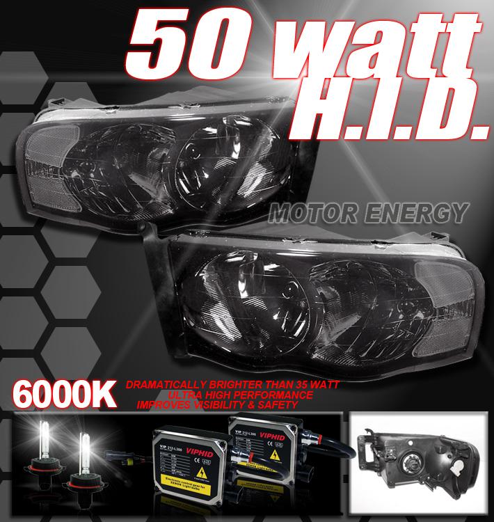 02-05 dodge ram smoke crystal headlight+6000k xenon hid