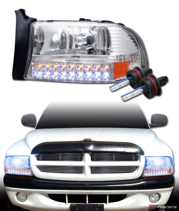 10000k hid xenon chrome led head lights signal bumper amber 97-04 dakota/durango