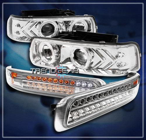 99-02 chevy silverado 00-06 suburban tahoe halo led projector head lights+bumper