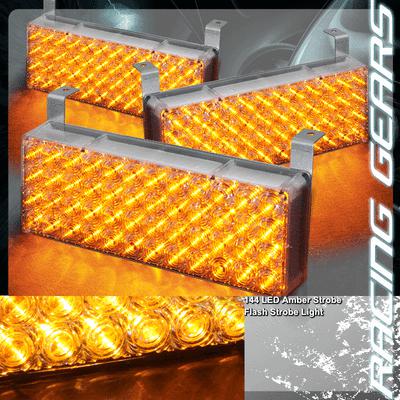 144 amber led 12v 3x mode deck dash grille hazard flash strobe lights (3x panel)