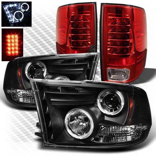 09-13 ram 1500, 10-13 2/3500 black pro headlights + r/c philips-led tail lights