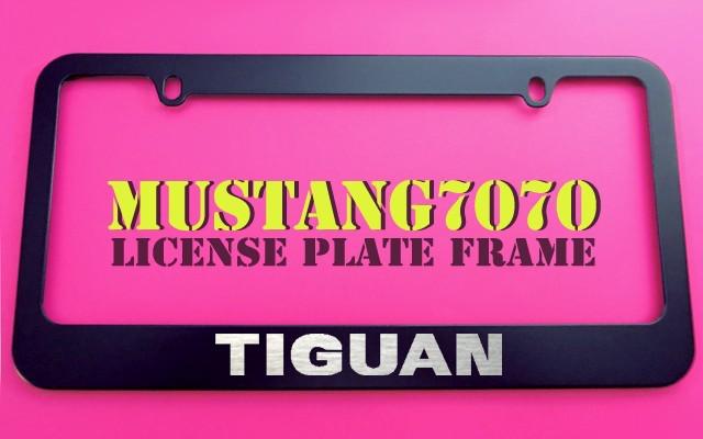 1 brand new volkswagen tiguan black metal license plate frame + screw caps