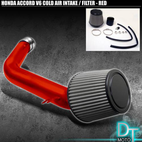 Stainless washable cone filter + cold air intake 03-07 accord v6 red aluminum