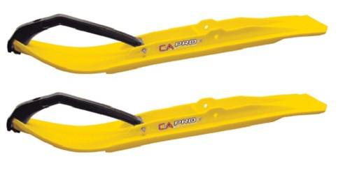Pair of yellow c&a pro xtx 7 1/4" snowmobile skis w/black c&a loops