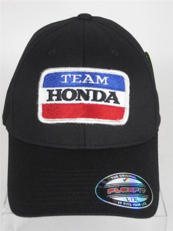 Authentic retro team honda hat- black flexfit hat- red/white/blue patch   l/xl