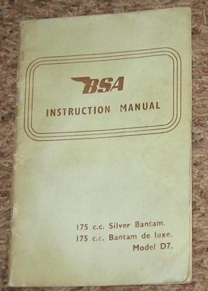 Bsa d7 175 bantam (silver/deluxe) instruction/owners manual