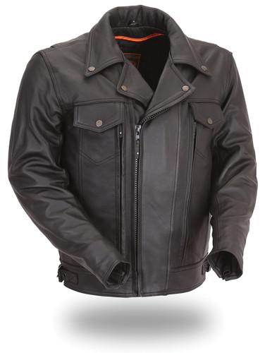 Fmc size 4x men's black leather motorcycle utility jacket scooter 