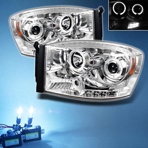 8000k slim xenon hid+ 06-08 dodge ram dual halo projector led headlights lights