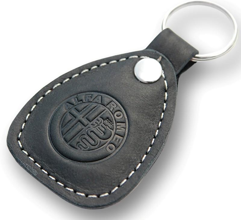 New leather black / white keychain car logo alfa romeo auto emblem keyring