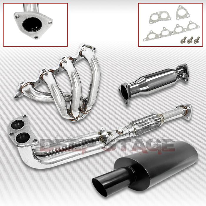 Exhaust manifold header+pipe+black oval muffler 92-96 honda prelude 2.3 4cyl h23