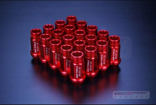 Godspeed type 3 50mm red racing lug nuts 20 pcs set m12 x 1.25 fit ( nissan )