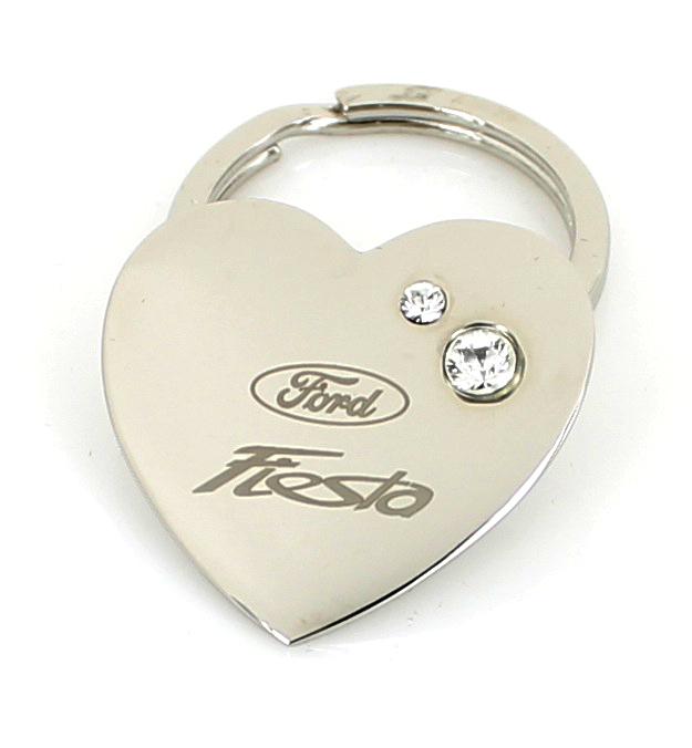 Ford fiesta heart keychain w/ 2 swarovski crystals