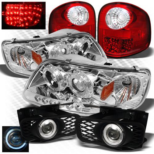 99-03 f150 flareside 1pc headlights + r/c led tail lights + projector fog lights