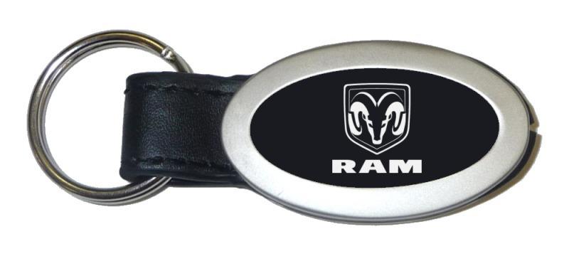 Dodge ram black oval leather metal key chain ring tag key fob logo lanyard