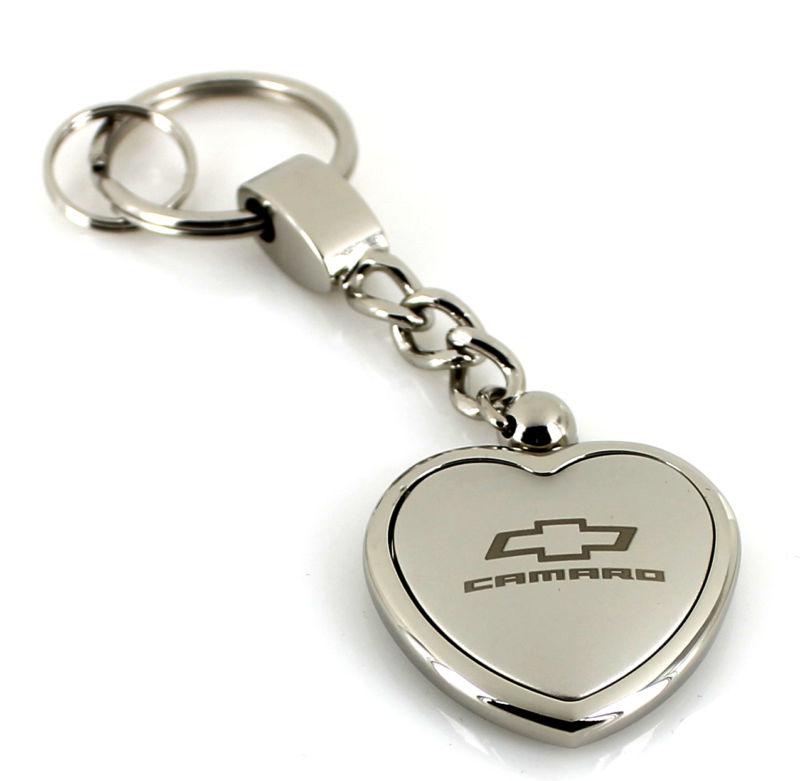 Chevy camaro chrome two tone heart shape keychain
