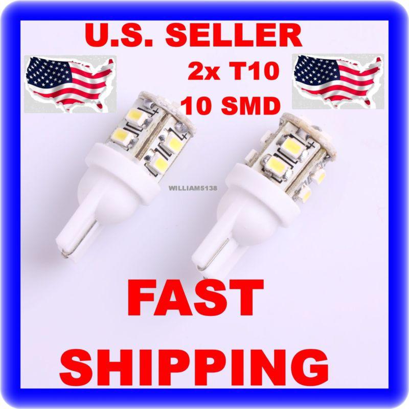 ==>2x led xenon white t10 wedge 10 smd 3528 w5w 194 168 501 2825 light lamp bulb