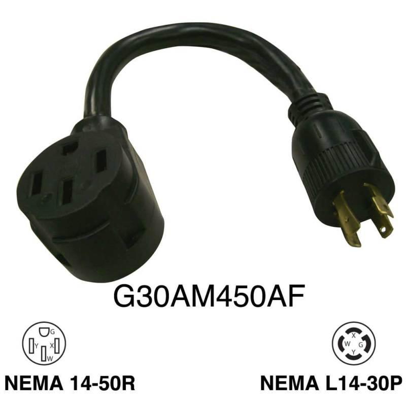 Mighty cord g30am450af 12 inch 4 wire 30 amp to 50af cord