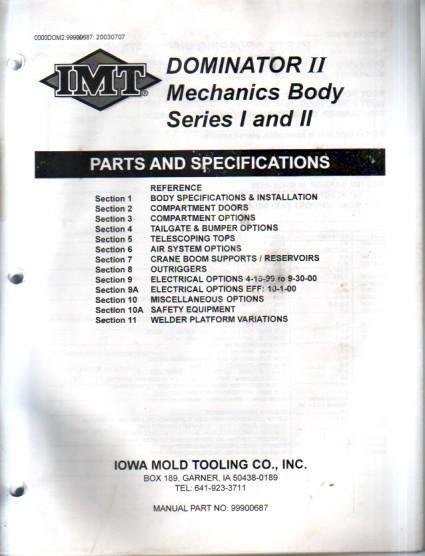 Imt iowa mold tooling dominator ii mechanics body parts book catalog manual