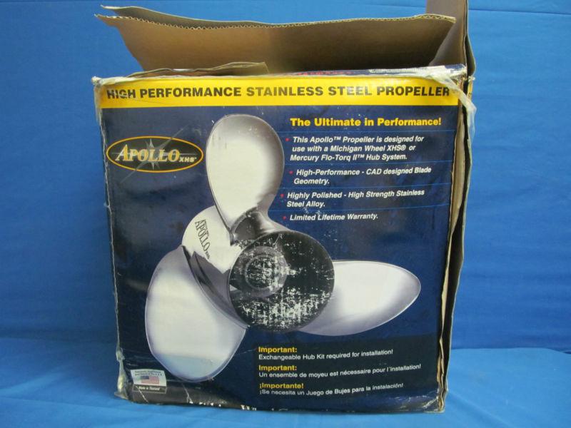 Used mercury 15.5 x 17p apollo xhs 3-blade stainless steel propeller boat prop