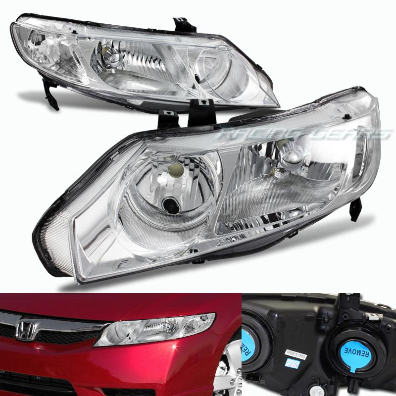 06-09 honda civic jdm chrome housing clear lens clear reflector headlight lamps