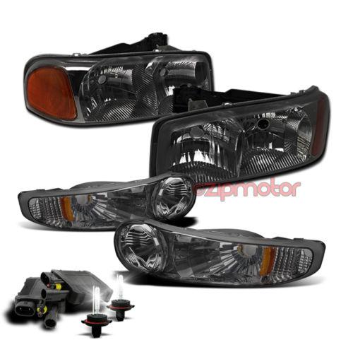 2001-2006 yukon sierra denali crystal smoke/amber head light+bumper+6k hid xenon