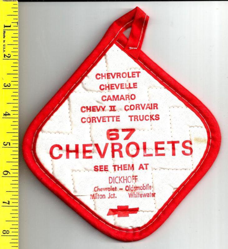 1967 chevrolet dealer promotional hand-out pot holder, original neat