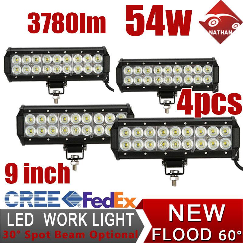 4x 54w cree flood work led offroad light bar driving cab suv atv  wagon van 60w